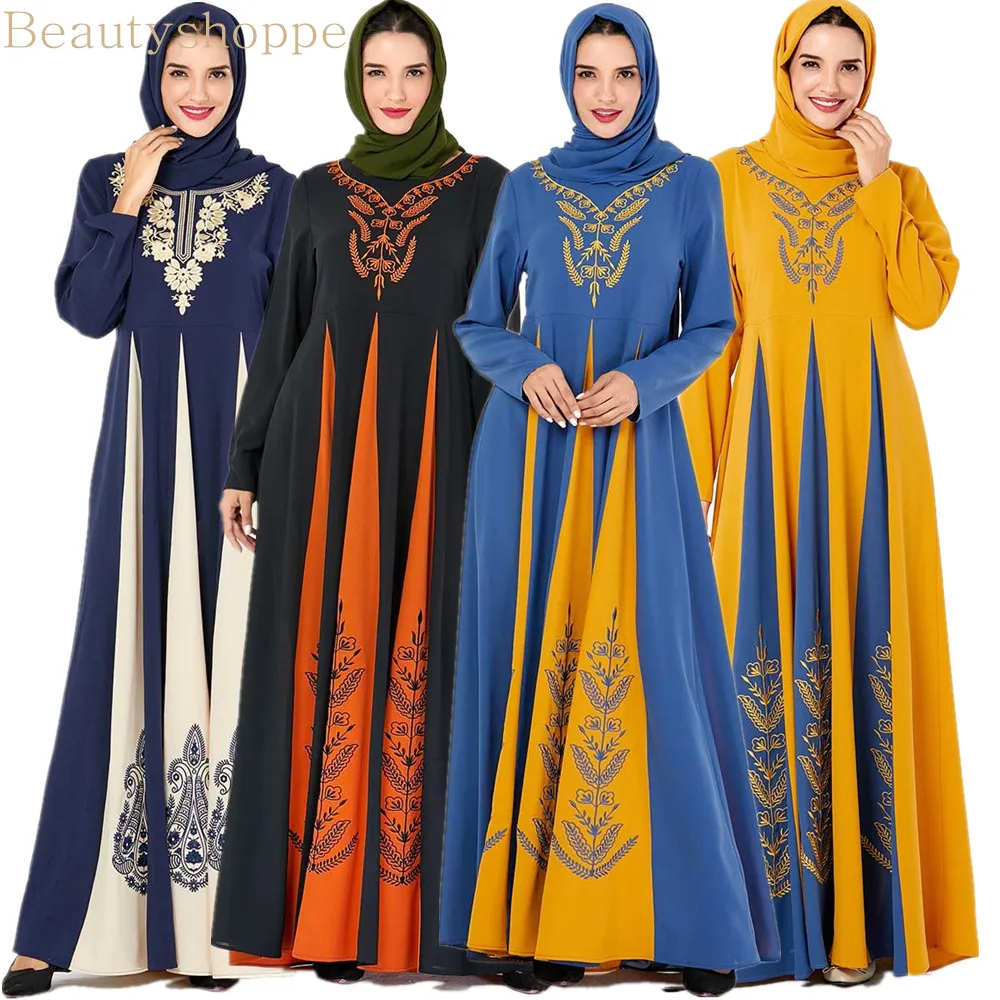 Скромное платье-абайя винтажное этническое платье с цветочной вышивкой в стиле