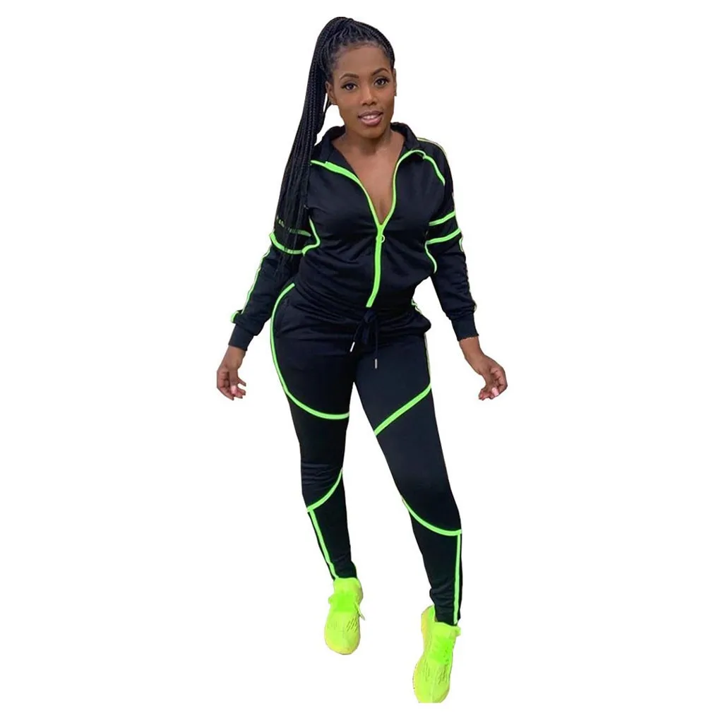 women tracksuits 2 piece set neon bright color set Long Sleeve Tops+ Pants women tracksuit autumn winter eşofman takımı#3