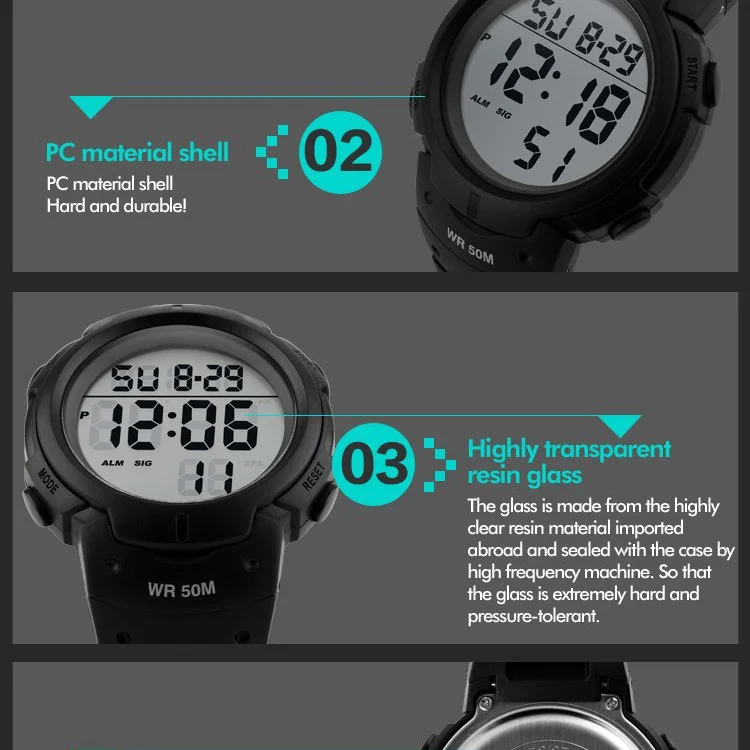SKMEI 1068 Man Watch Fashion Big Numbers Show Sport Style 50M Waterproof Alarm Clock Digital Men Wrist Watch Relogio Masculino
