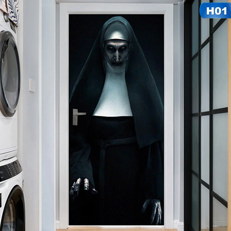 2 шт./компл. Хэллоуин дверь стикер s креативный призрак Nuns Смешные двери стикер s Наклейка на стекло, окно ванная комната обои 77x200cm - Цвет: HAW0900H01