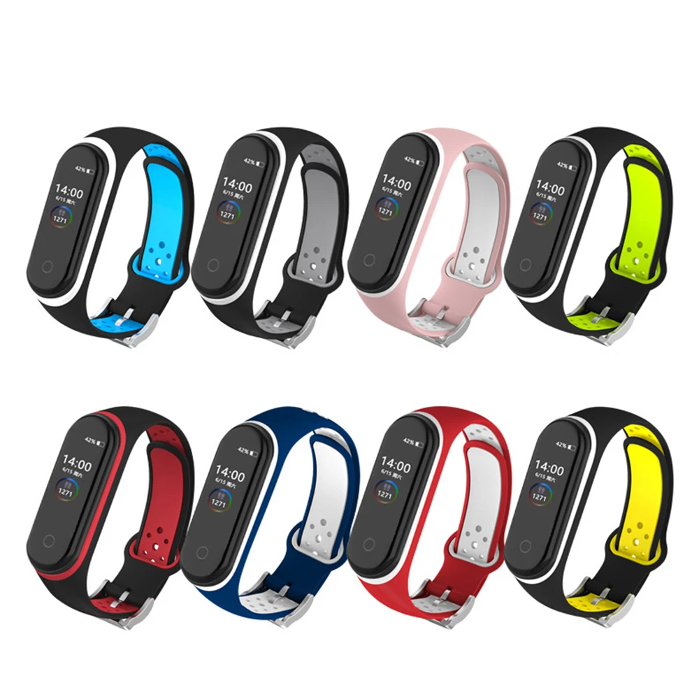 

For Xiaomi Mi Band 4 Bracelet Silicone Replacement Watch Strap Dual-Color Round Hole Reverse Direction Buckle Watch band