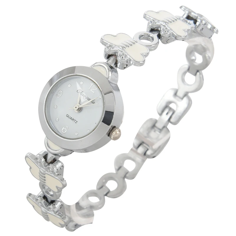 Арабские цифры Циферблат бабочка белый браслет круглый чехол наручные часы для женщин