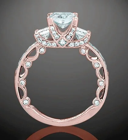 Trendy Geometric Crystal Designer Rose Gold Princess Ring for Women AAA Zircon Hollow Out Engagement Wedding Rings Jewelry