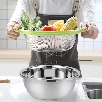 

Heavy Duty Kitchen Strainer Double Handle Draining Basket with Stainless Steel Basin 2PCS for Food Vegetable Rice Fruit Pasta -