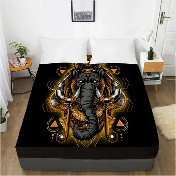 

3D Mattress Fitted Cover Bedspread Fitted Sheet Linens Bed Sheets Bedsheet Animal Elephant Design Black 198x203cm Home Tetile