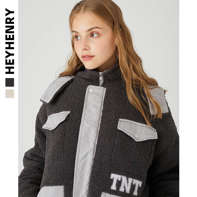 Heyhenry, рабочая одежда из овечьей шерсти, для пар, BF, толстая, с хлопковой подкладкой, одежда для мужчин и женщин, с капюшоном, зима, стиль, пальто, тренд