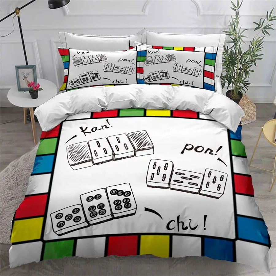 HELENGILI 3D Постельное белье маджонг печати пододеяльник набор Bedcloth с Наволочка на