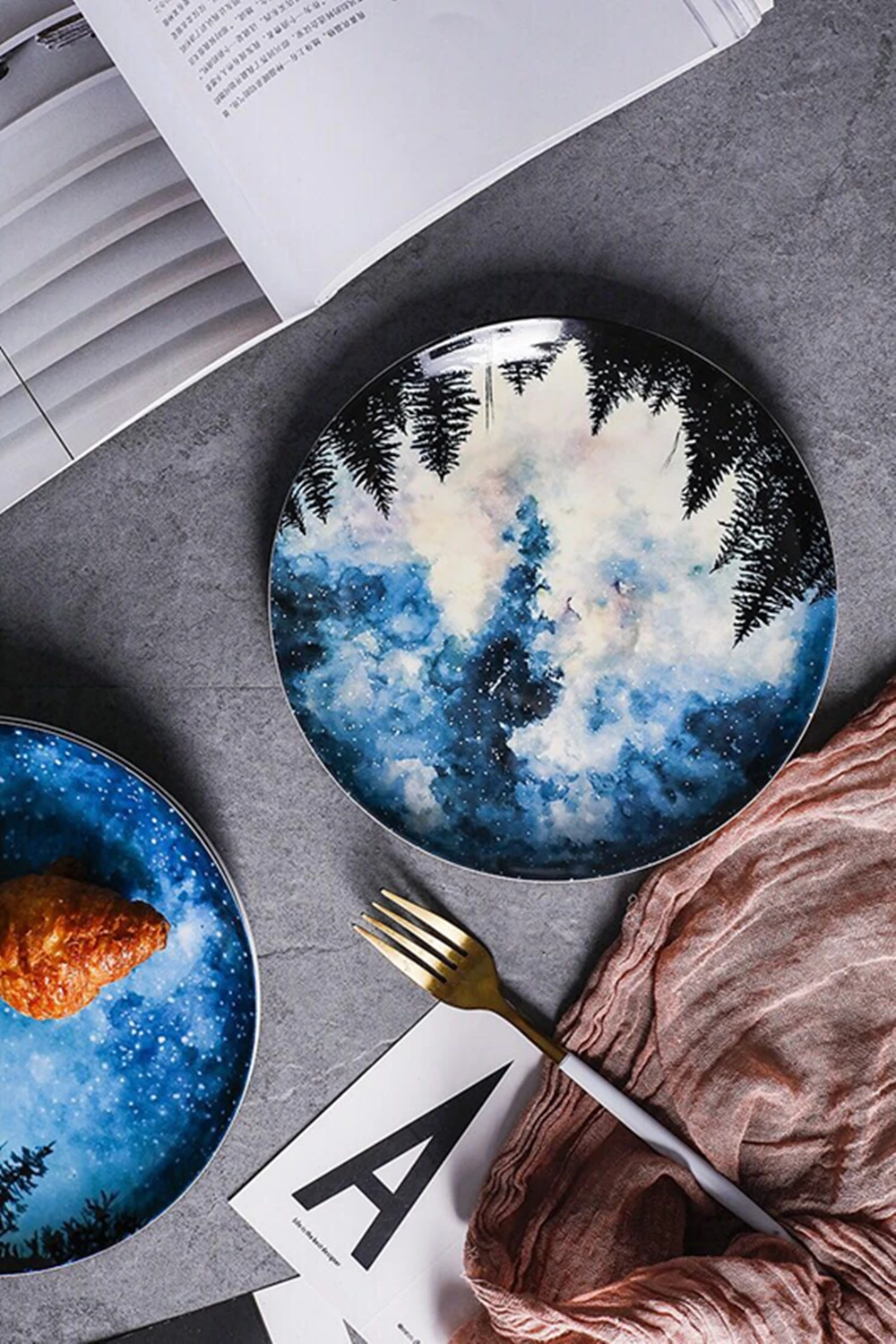 Europe Sky Tableware Dessert Plates Bone China Breakfast Plate Round Dinner Dish Pastry Fruit Cake Platter Home Decoration (8)