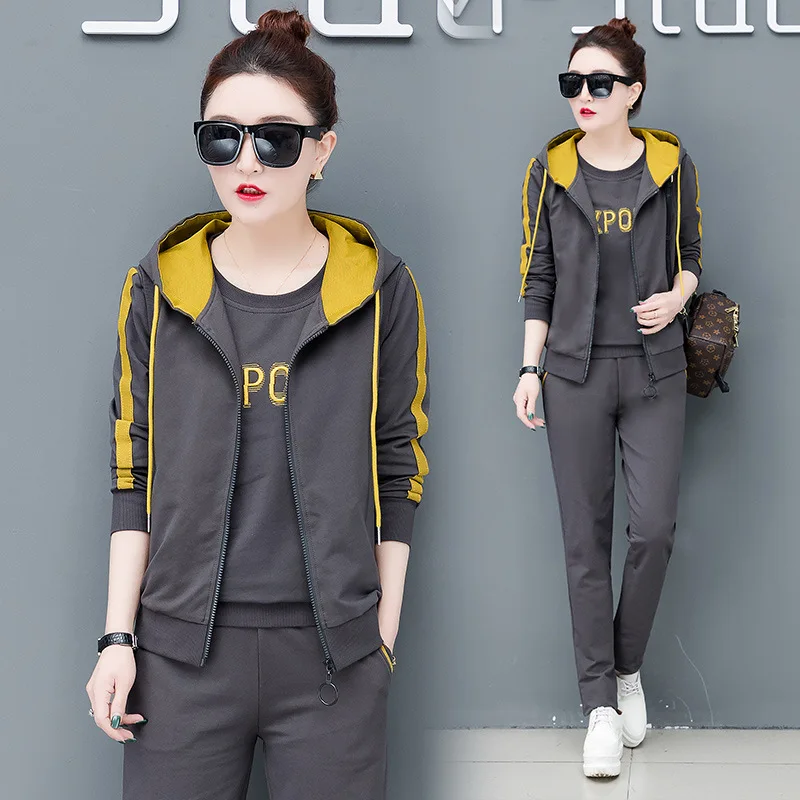 

Sports WOMEN'S Suit Spring 2019 New Style Three-piece Set Fashion Casual Sports Clothing Korean-style Hoodie Two-Piece Set Slimm