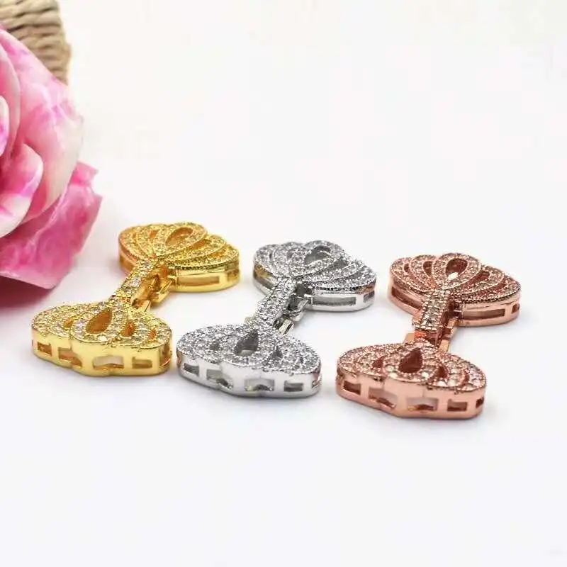 3pcs/lot 20mmX30mm Women's CZ-inlaid Pearl double-layer Bracelet Buckle, necklace buckle, sweater chain connection buckle