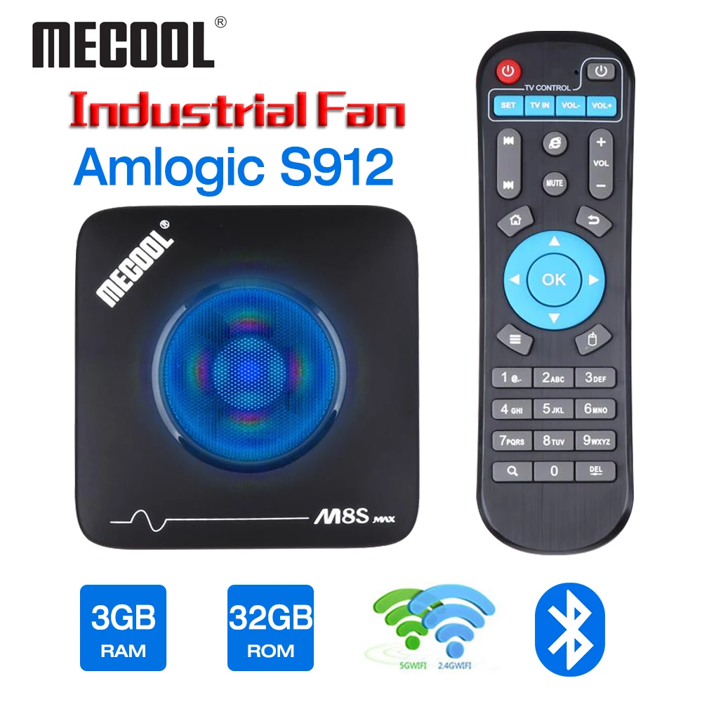 Mecool 3 ГБ 32 ГБ Android ТВ приставка Смарт ТВ приставка Amlogic S912 2,4G 5G Wifi Bluetooth вентилятор ТВ приставка 4K потоковая M8S Max медиаплеер