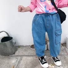 Осень, стиль детской одежды, для мужчин и женщин, Детские крутые джинсы с карманами, Детские повседневные штаны, детский фонарь, джинсы