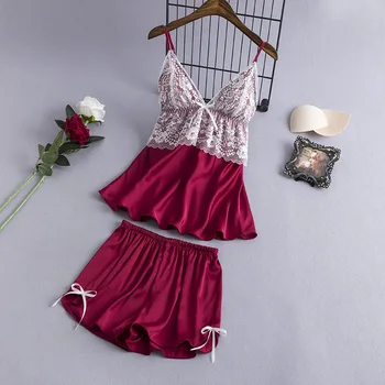 

V-Neck Lace Pajamas Set Women 2PC Nighties Strap Robe Sexy Sleeveless Pyjama Nightsuits Gown Summer Sleepwear Lounge Lingerie