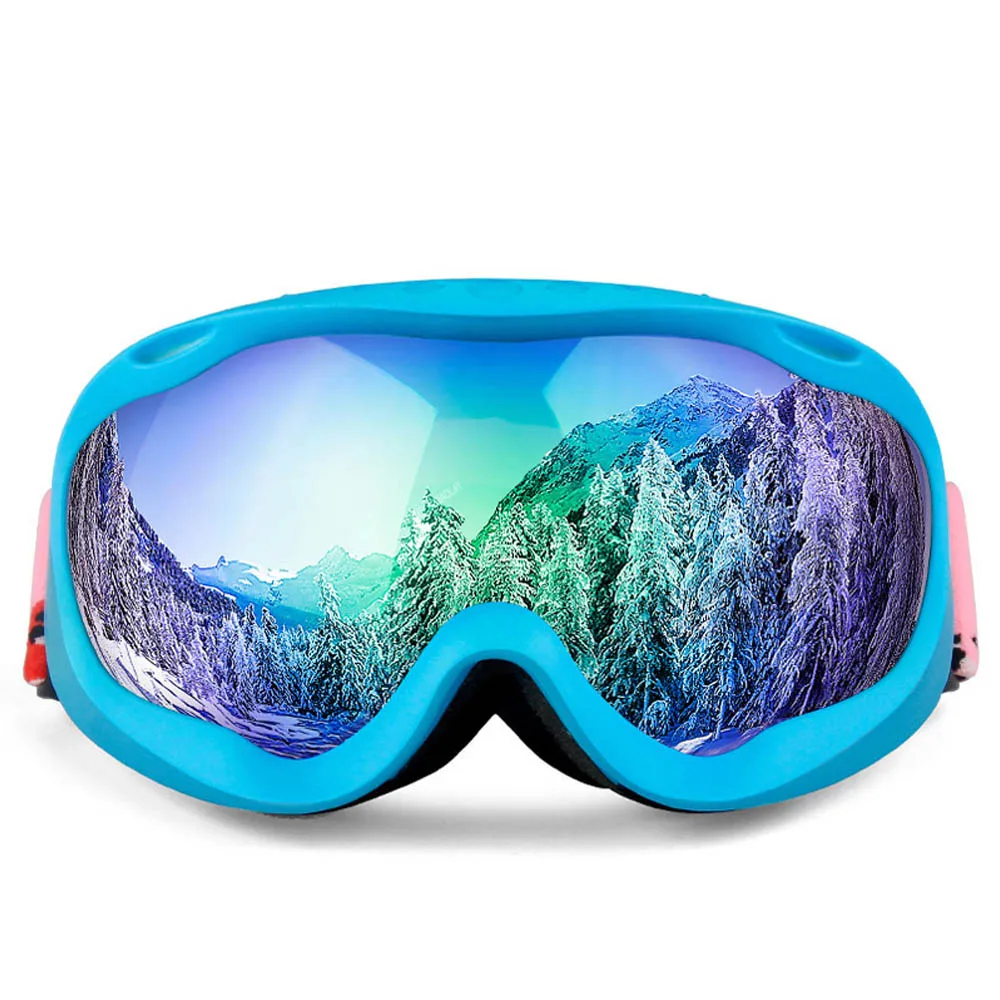 DMAR лыжные очки сферические Анти-туман защита двухслойные теплые большие линзы очки для женщин и детей мужские зимние сноубордические очки - Цвет: Blue--blue lens