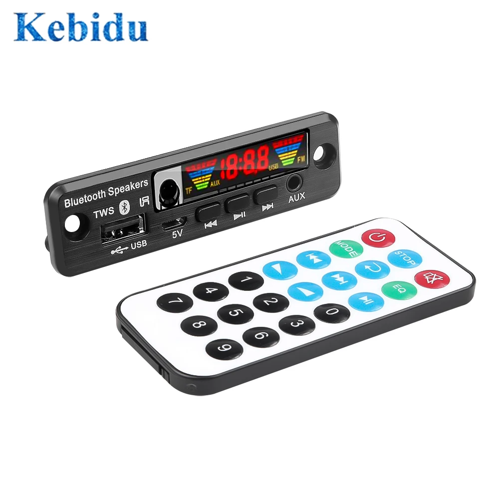 KEBIDU TWS Bluetooth 5.0 Handsfree Car Kit APE/MP3 Decoding Decoder Board 5V Wireless FM Radio TF USB 3.5mm AUX Audio MP3 Player