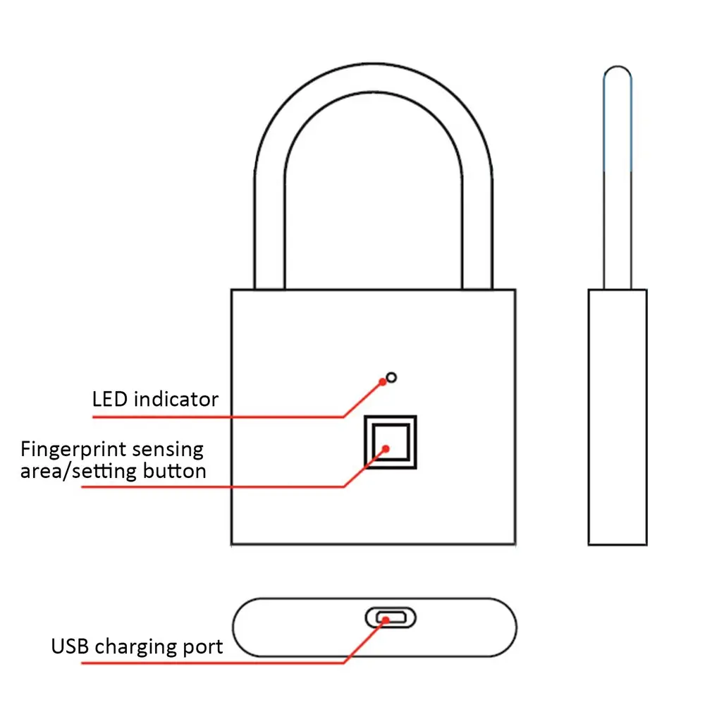Безопасность Keyless USB Перезаряжаемый дверной замок отпечаток пальца Умный Замок быстрая разблокировка цинковый сплав Металл Портативный