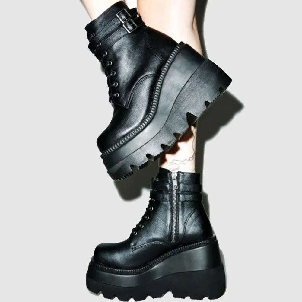 Diseño de marca 2020 tallas grandes 43 plataforma tacones altos Cosplay moda Otoño Invierno cuñas zapatos botines mujeres