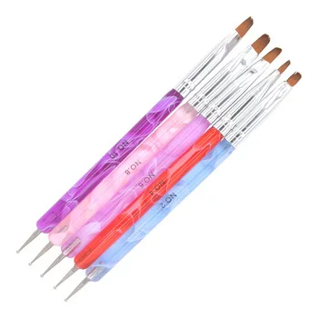 YZWLE 5Pcs/Pack 2-Ways Nail Pen Acrylic UV GEL Nail Art Dotting Brush Pen Builder Liner Design For Acrylic Nail Brushes 24