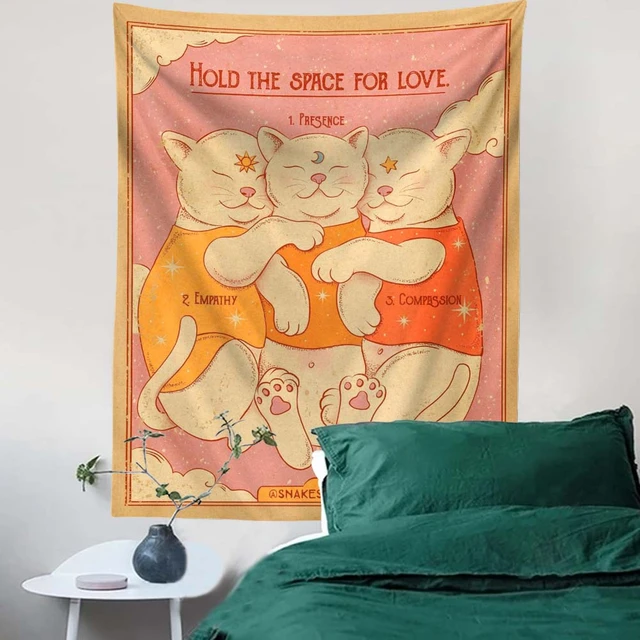 Aranyos Macska Gobelinfalfal Lógó Holó A Szerelemhez Rajzfilm Fali Művészeti Kárpitok Nappali Gyerekek Szoba Hálószobájához - Image 3