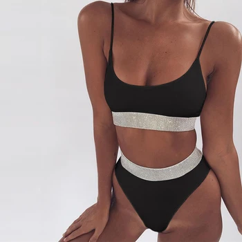 

Simplee Glitter string women bikini set Push up bathing suit high waist swimsuit female Sexy high cut swimwear two-piece suits