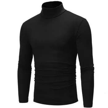

2019 Men Autumn Winter Wool Bottoming Sweater Pullovers High Collar Long Sleeve Solid Color Basic Slim Warm Sweaters
