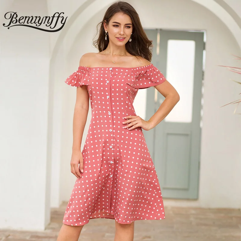Very Cheap 1ybor Benuynffy Ruffle Sleeve Off Shoulder Button Women Dress Summer Vestidos Casual Slim High Waist Polka Dot Midi A Line Dress Very Cheap 1ybor Benuynffy Ruffle Sleeve Off Shoulder Button Women Dress Summer Vestidos Casual Slim High Waist Polka Dot Midi A Line Dress