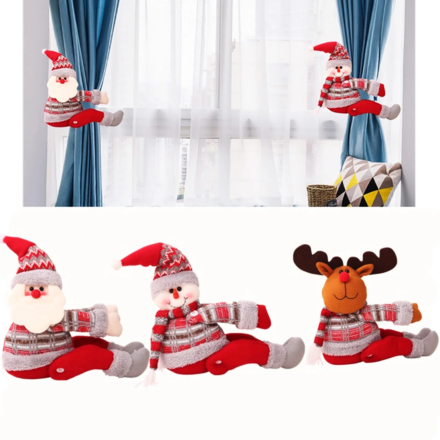 Милый Забавный Рождественский мультфильм Санта-Клаус Снеговик Лось кукла игрушки подарки занавеска Tieback окно Xmas фенечки игрушка подарок