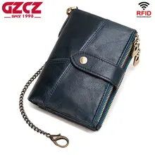 Genuine Leather Women Wallet GZCZ Casual Men Wallet Women Long Wallet In Women`s Wallet and Purses Retro Rfid Women Short Wallet