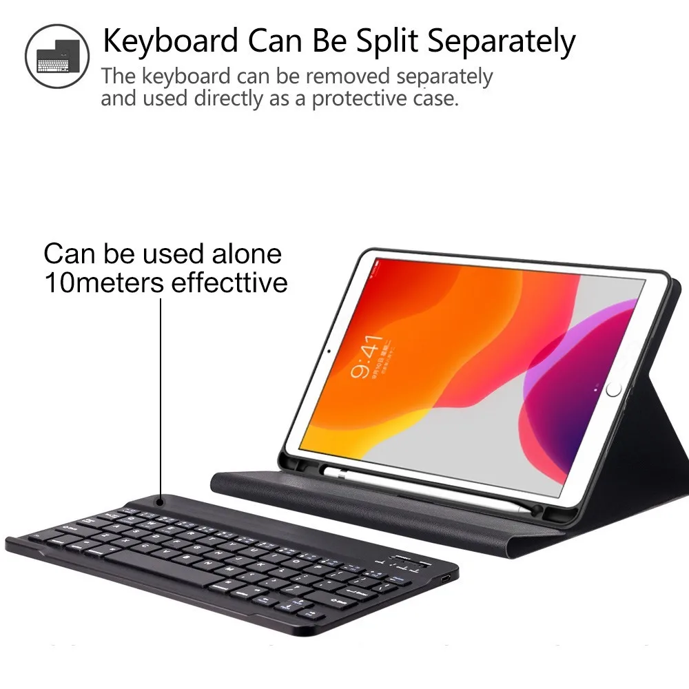 Чехол с клавиатурой для iPad 10,2, чехол с карандашом для Apple iPad 7 поколения A2200 A2198, беспроводной чехол с клавиатурой s