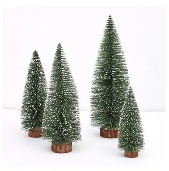 

1PC Small DIY Christmas Tree Fake Pine Tree Mini Sisal Bottle Brush Christmas Tree Santa Snow Frost Village House Five Size