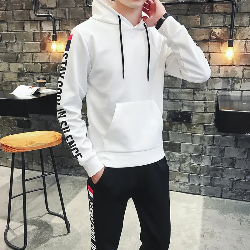 

2018 New Style Men's Casual Hooded Long Sleeve Printed Shirt Spring Set Social Fella Hoodie Not Balling up Fashion