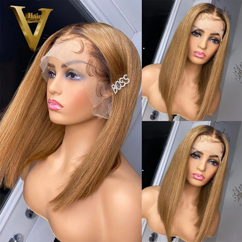 Ombre Honey Blonde Lace Front Human Hair Wigs For Women T1B 27 Wig Brazilian Remy Short Bob 150 | Шиньоны и парики