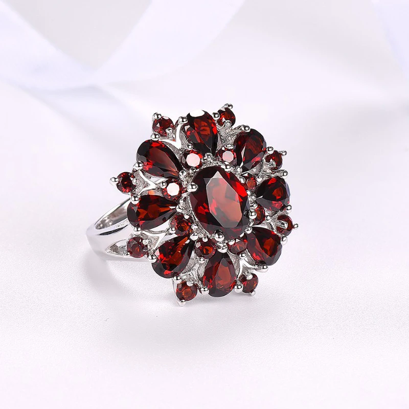 HuiSept Classic Women Ring 925 Silver Jewelry with Ruby Gemstone Flower Shape Finger Rings for Wedding Party Gifts Accessories