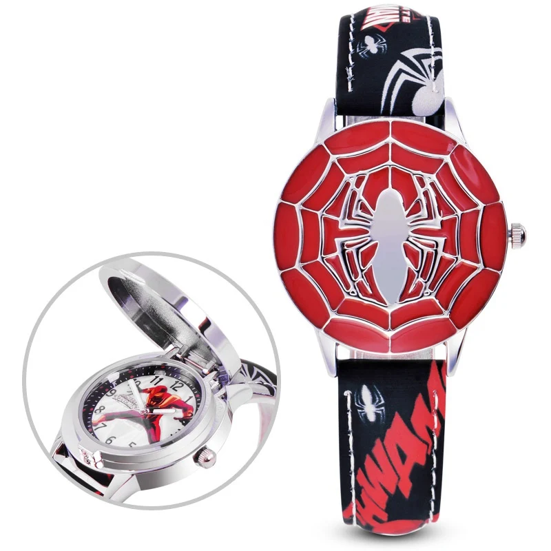 Super Hero Marvel Avengers Captain America Children's Quartz Waterproof Flip Watch Child Leather Watches Iron Men Spider Cool - Цвет: 81037 Black