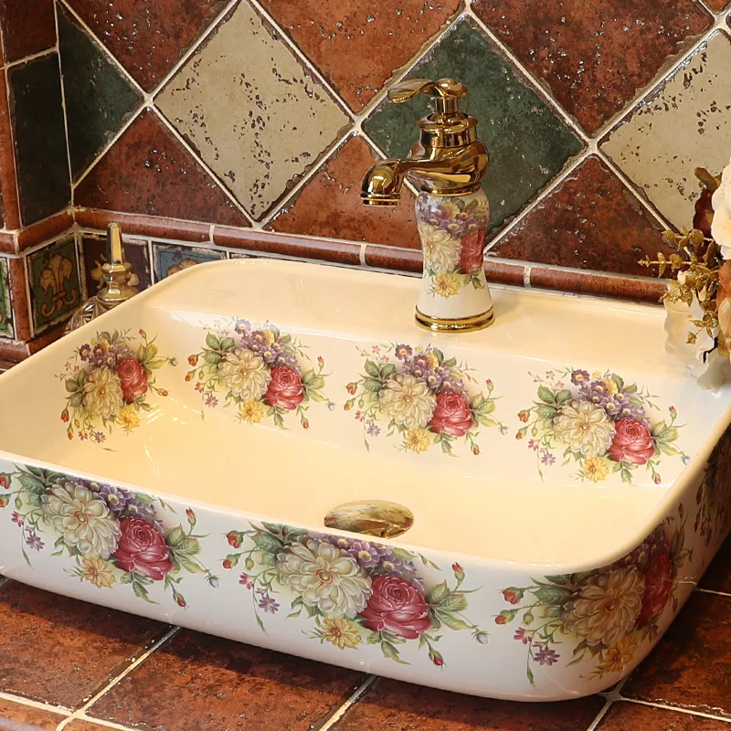 Europe style chinese Jingdezhen Art Counter Top ceramic bathroom sink ceramic basin sink bathroom sink countertop   (6)