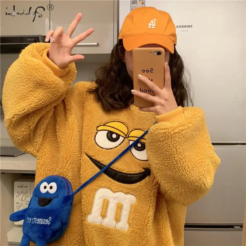 Yellow Женская модная толстовка, пуловер, пальто, теплая флисовая меховая уличная куртка, плюшевые топы, свободный женский жакет в стиле кэжуал, осеннее пальто, верхняя одежда - Цвет: Yellow