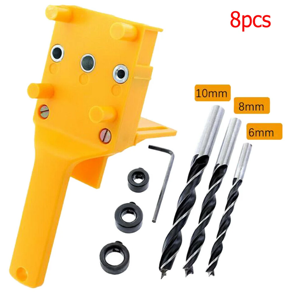 

8-piece Wood Board Drilling Hole Locator Dowel Jig Kit ABS Hand-held Punch Woodworking Locator Board Connection Hole Saw Tools