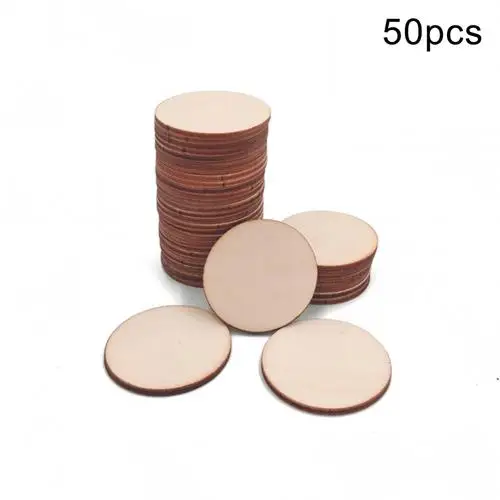 50pcs Круглый ломтик бирки деревянные 32 мм круглый пустой незавершенный ломтик ярлыки DIY центровые поделки украшения для украшения подписи - Color: 50pcs