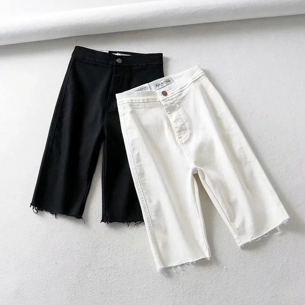 

Jeans Woman Summer Pants Women Knee Length Short Pants High Waist Trousers Women Skinny Biker 2020 Straight Women Pants