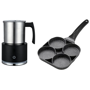 

1 Set Milk Frother, Electric Milk Frother and Steamer, EU Plug & 1 Pcs 4-Hole Omelet Pan for Burger Eggs Frying Pans