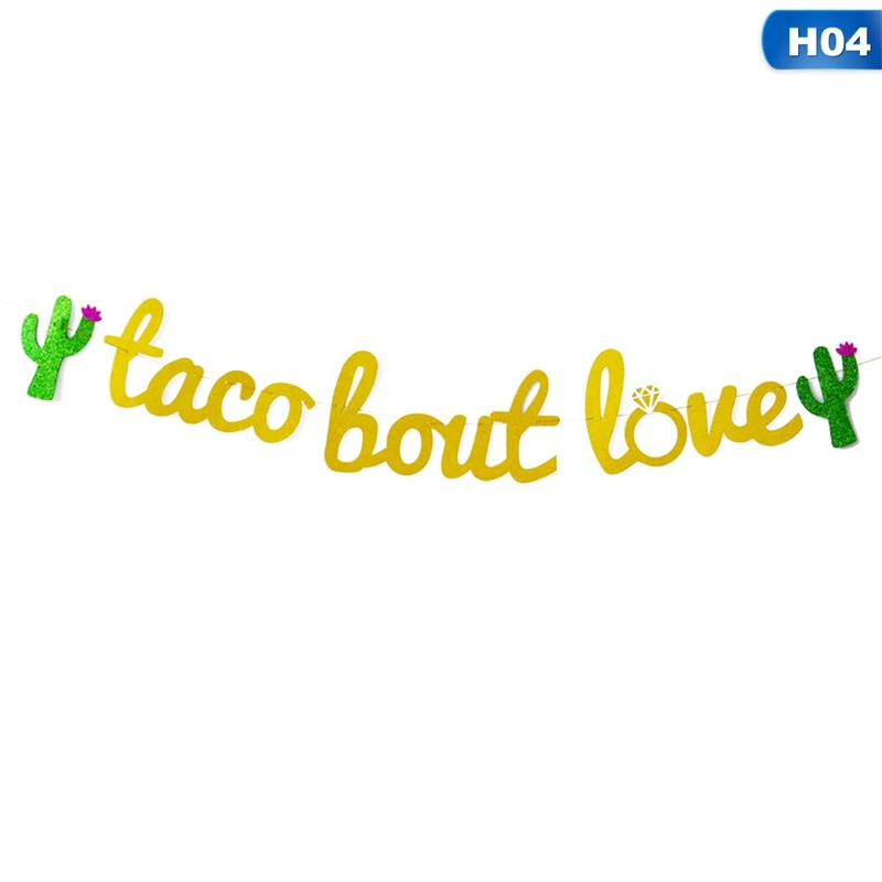 1 Set Novelty Gold Letter Green Cactus Taco Bar Paper Final Fiesta Banners Flag Garland For Bachelorette Party Decoration - Цвет: 4