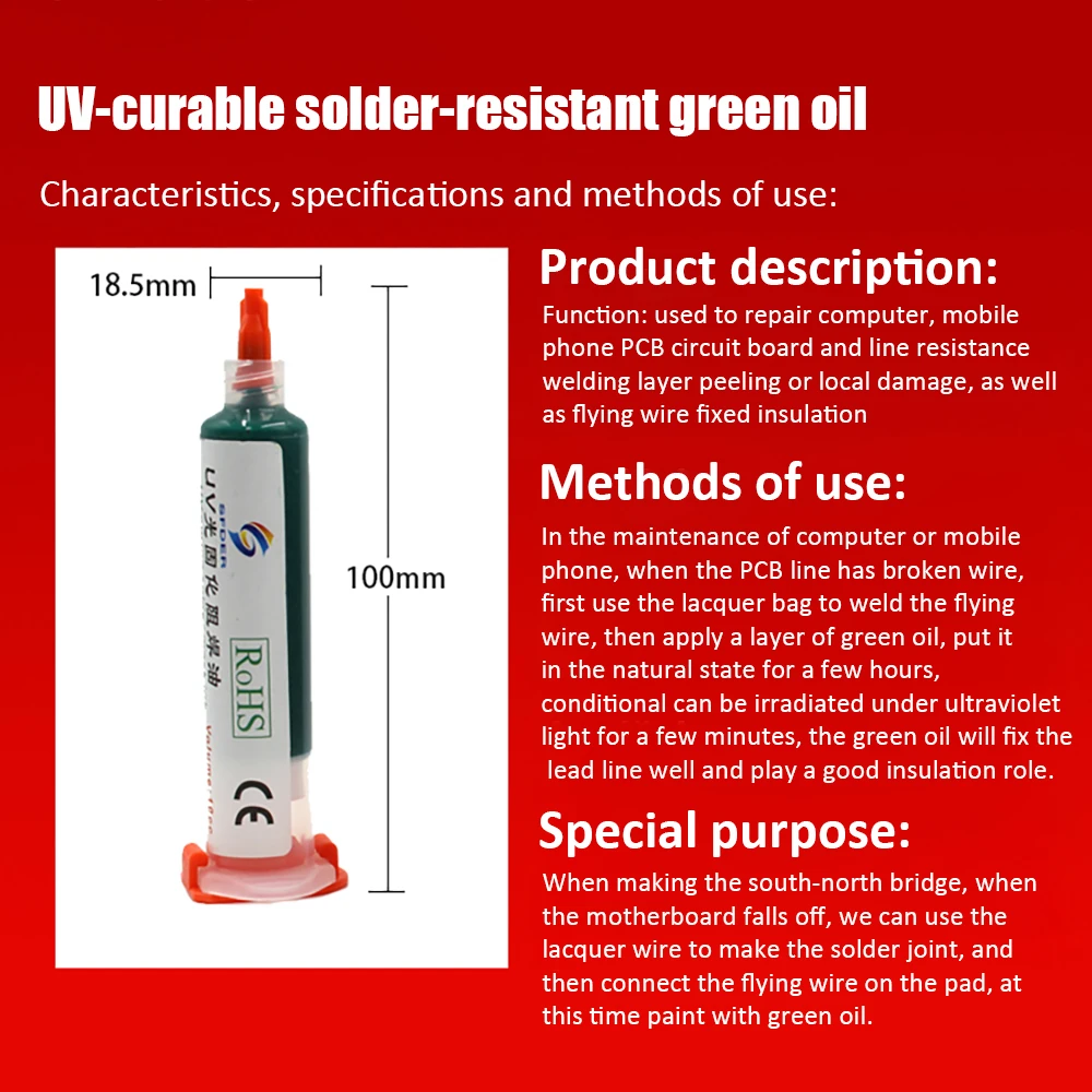 10cc UV Curable Solder Resistance Oil Solder Mask Ink Welding Fluxes Oil for Mobile PCB BGA Circuit Board Protecting 10cc UV Curable Solder Resistance Oil Solder Mask Ink Welding Fluxes Oil for Mobile PCB BGA Circuit Board Protecting