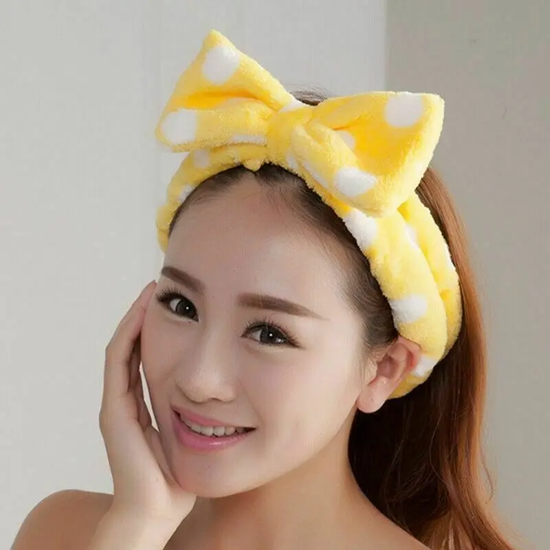 

Big Bow Dot Striped Soft Towel Hair Band Head Wrap Headband Home Bath Spa MakeUp Fine Women Headwear