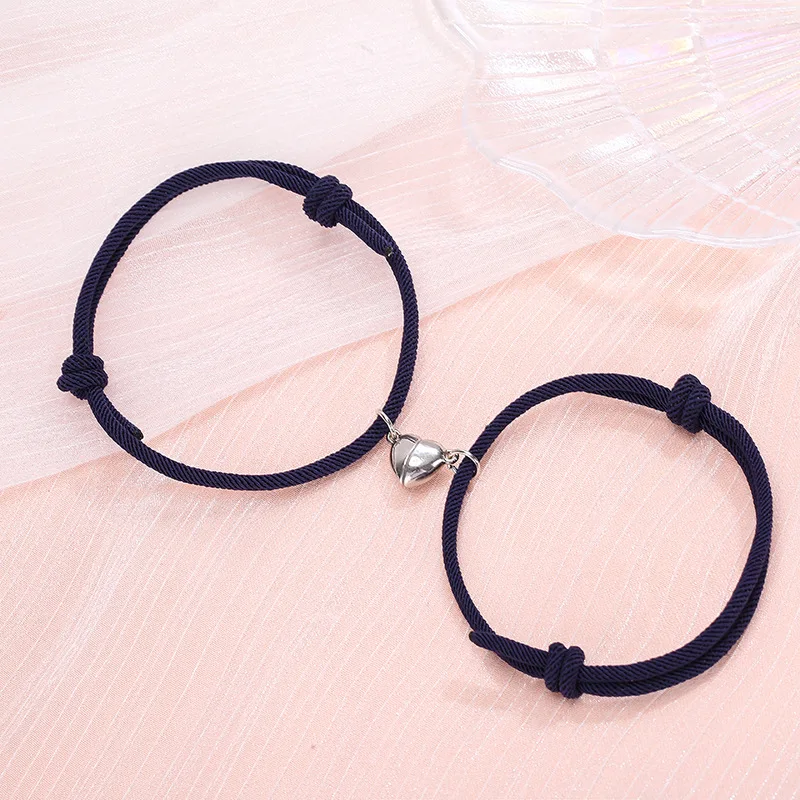 1Pair Two halves Heart Magnetic Bracelet Steel Pendant Couple Bracelets for  Lover Friendship Bracelets Braid Rope Magnet Jewelry