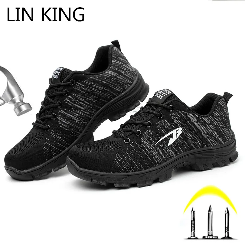 

LIN KING Big Size 48 Breathable Men Safety Shoes Steel Toe Puncture Proof Boots Lace Up Anti Piercing Outdoor Climbing Sneakers