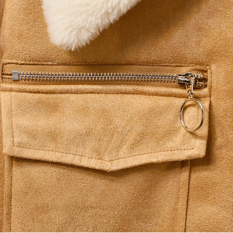Двухсторонний мех пальто осень зима стиль Короткие с высокой талией мех ягненка лацкан утолщение локомотив хаки обрезанная куртка