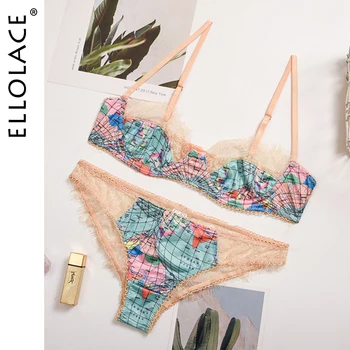 

Ellolace Lingerie Push up Bralette Lace Underwear Set Sexy Lingeie Set World map Patchwork Erotic Lingerie Women's Panties Set