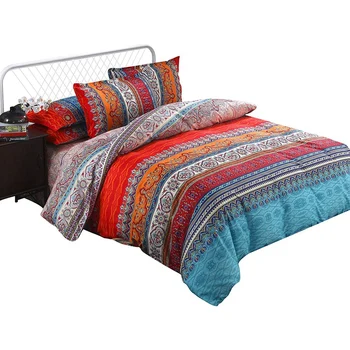 

Quilt Cover Bohemian Duvet Cover Set Chic Floral Striped Bedding Set Super Soft Fiber Double-Sided Quilt Cover Queen