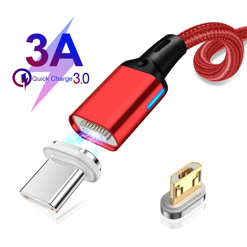 Магнитный зарядный кабель с разъемами Micro USB и Type-C 3 А | Мобильные телефоны