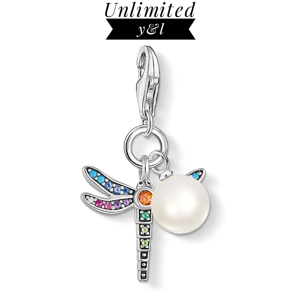 

Pearl Ball Colorful Dragonfly Pendant Charm Fit DIY Bracelets Necklace 925 Sterling Silver Fashion Jewelry Women Men Accessories